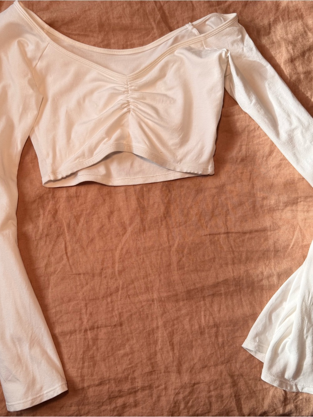 ROYAL CODES Off-Shoulder Ruched Long Sleeve Crop Top Size Small Festival Yoga